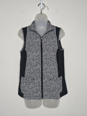 Chico’s Weekends Leopard Print Zip Vest Size S Black White Athletic Golf Top